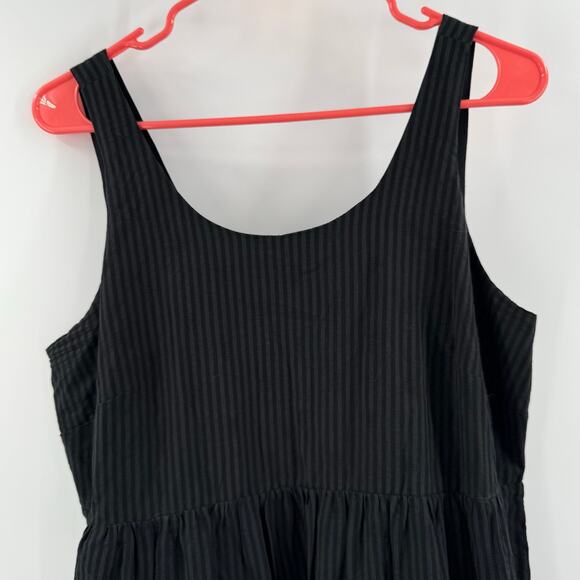 J. Jill Dress SZ Petite Medium Tiered Flounce Hem Midi Blk Gray Stripe Cotton - Picture 7 of 16